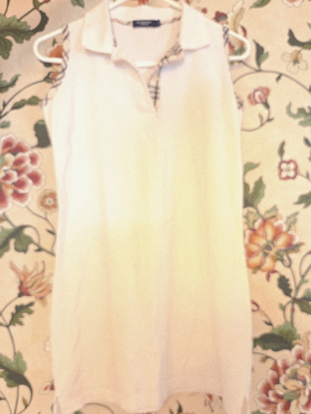 Burberry Cream Sleeveless Polo Mini Dress with Signature Check Trim